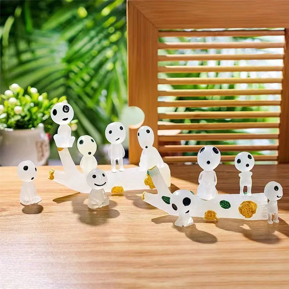 10 Uds. De espíritus de árbol luminosos, figura de micropaisaje, adorno para exteriores, estatua en miniatura brillante en maceta, versión Q, accesorio de escritorio