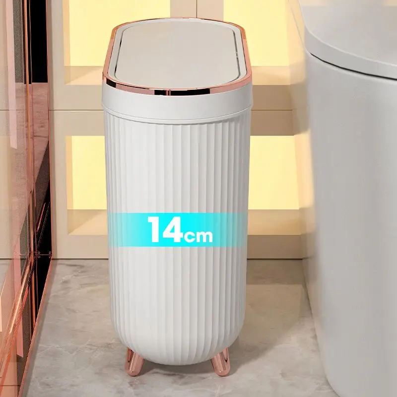 Seam trash can, bathroom, toilet, narrow press with lid, household light luxury creative high-end large plastic paper basket