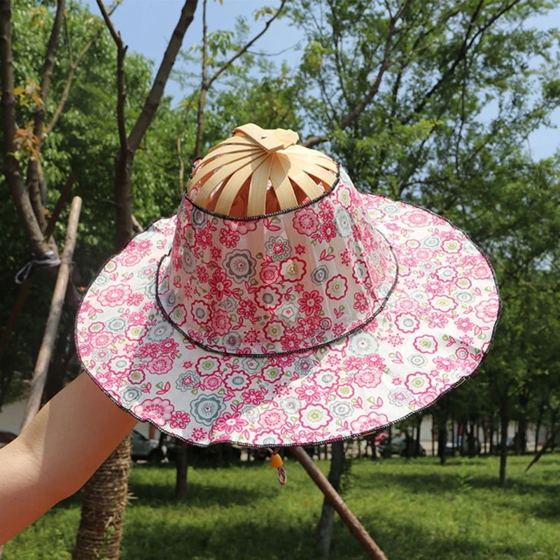 Hat for Traveling Adjustable Hat to Handheld Folding Fan Foldable Bamboo Hat and Fan Summer Beach Foldable Hat and Fan