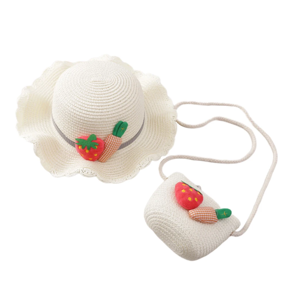 

1 set Princess Role Hat Set Girls Beach Cross-Body Bag Summer Cap Wide Brim Straw Kids Outdoor CrossBody Bag Accessories