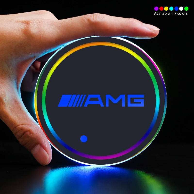 1/2Pcs Luminous Car Coaster Water Cup Pad Non-slip Mat  For Mercedes Benz AMG W206 W204 W205 W212 W213 W221 W222 W223 W251 W464