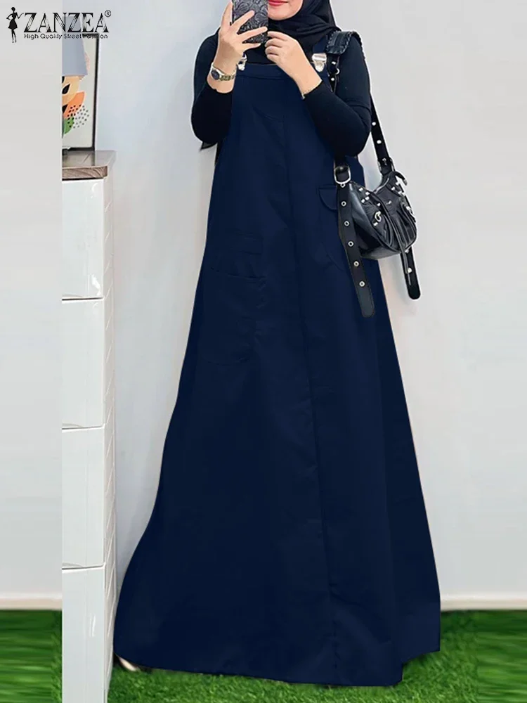 

ZANZEA Muslim Abaya Robe Femme Stylish Summer Overalls Dress Sleeveless Maxi Long Dresses Casual Kaftan Ramadan IsIamic Clothing