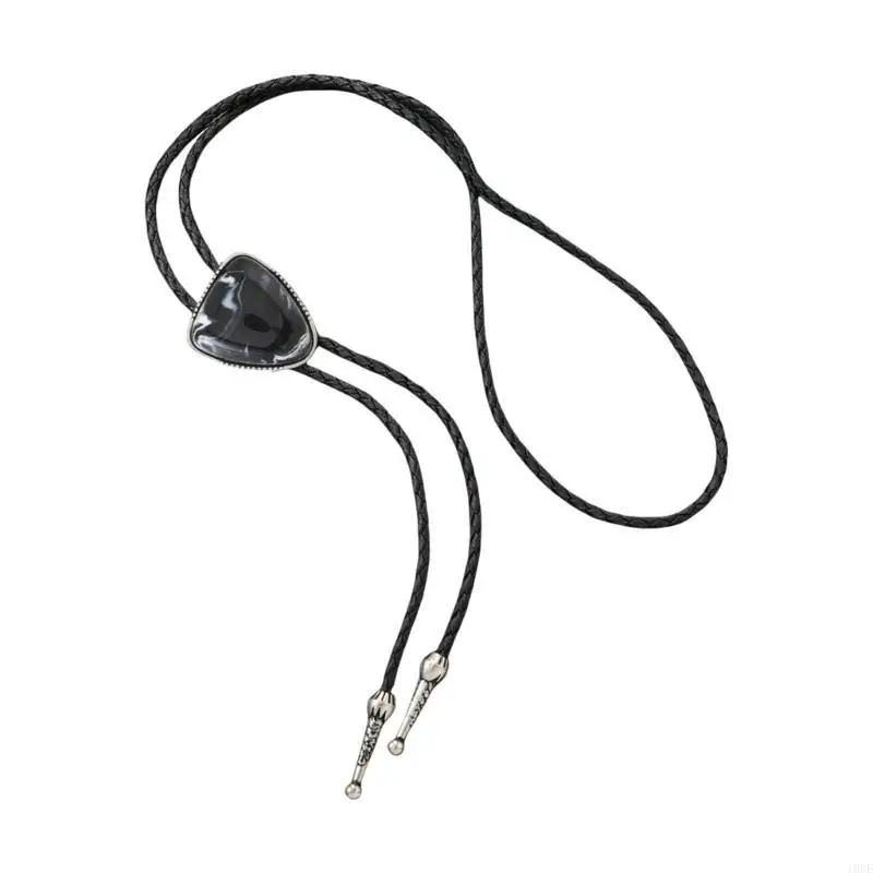 Fashionable Triangular Stone Bolo Tie Cowboy Costume Necklace for Men and Women Western Faux Leather Cord Necktie Chain 