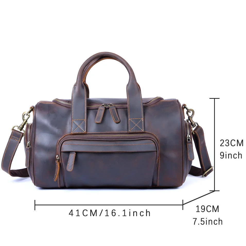 S.WORKER Vintage Echtleder-Reisetasche Crazy Horse Rindsleder-Reisetasche Herren-Weekender-Tasche Sporttasche Handgepäck – Detail 3