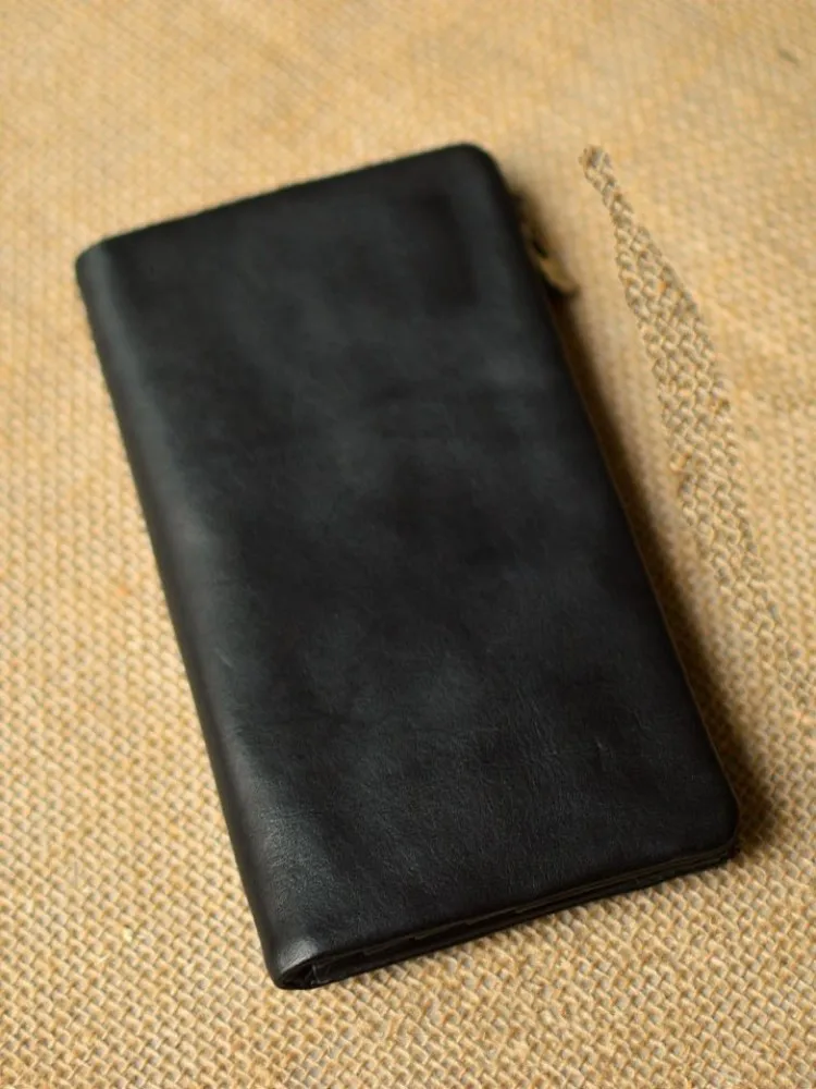 Mens Casual Clutch Bag Handmade Vintage Genuine Leather Long Wallet Office Zipper Cowhide Solid Color Card Holder Male Purse
