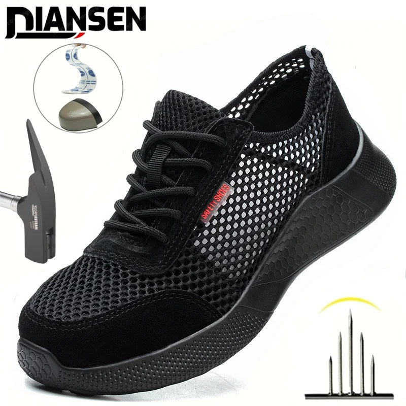

Summer Mesh Lightweight Breathable Work Sneakers Steel Toe Men Women Work Safety Shoes Construction Shoes Work Boots Footwear