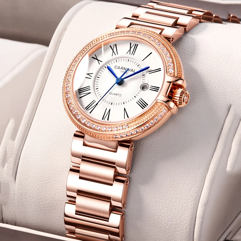 Carnival Luxury Watch for Woman Waterproof Stainless Steel Quartz Ladies Watch High Quality Women's Watches Elegant Female Clock