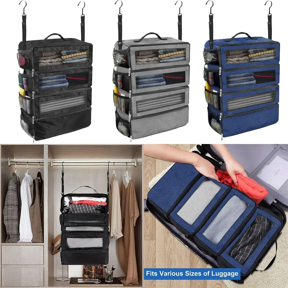 

Multi-Layer Foldable Clothes Storage Bag Large Capacity with Hook Wardrobe Hanging Clothes Bag Top Handle Side Pocket