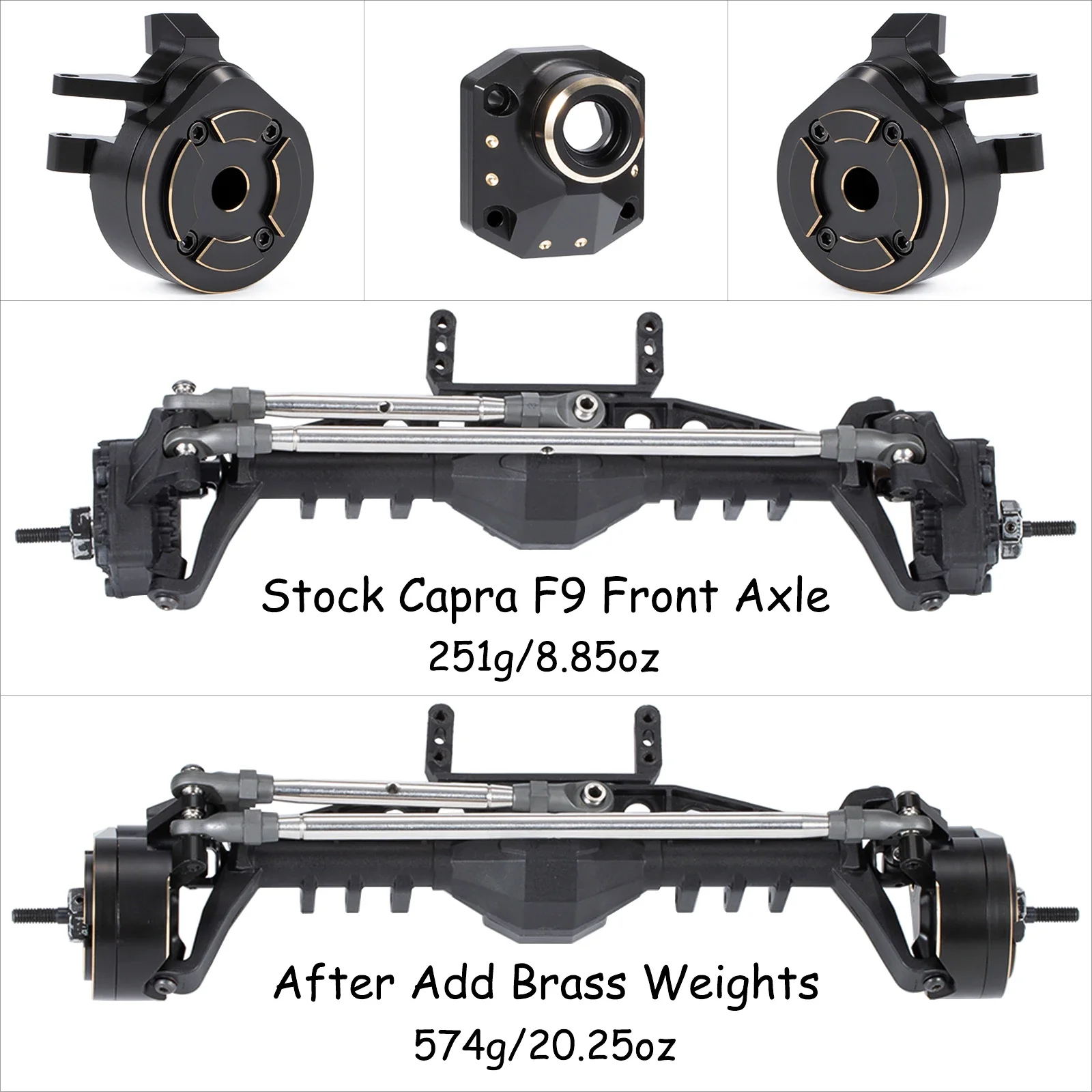 SCX10 III Capra Heavy Brass Knuckle Portal Cover Weight Diff Cover Low Center of Gravity for Axial AR45P Currie F9 Axle Vanquish