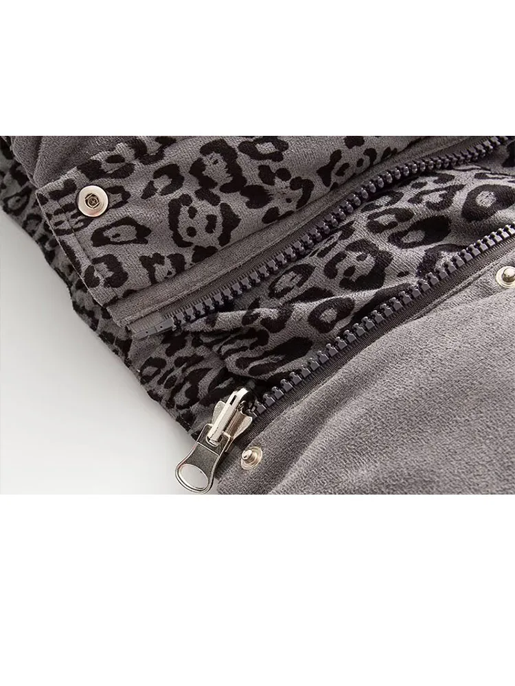 Damska zimowa moda HH, dwustronna kamizelka z bawełny puchowej w stylu retro z dzikim wzorem panterki, damska, codzienna, ciepła, zapinana na zamek, z kieszeniami.