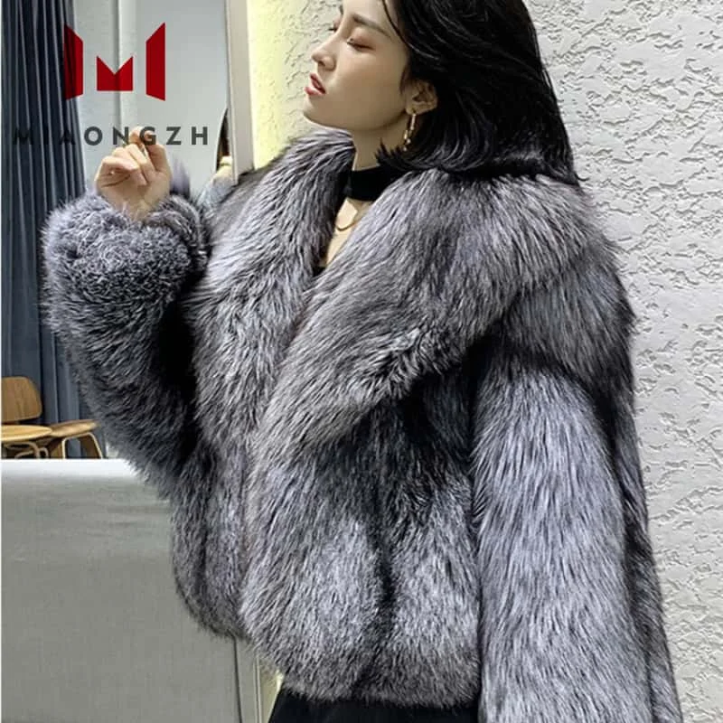 

New Luxury Crop Women's Jacket Coat Autumn Winter Fashion Imitation Fox Turn Down Collar Long Sleeve Casual Fluffy Outerwear 25
