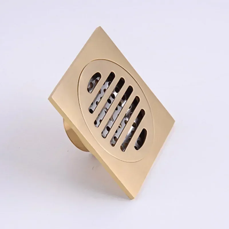 

Bathroom 10*10cm Floor Drain Brass Color Washing Machine Waste Drain Shower Drainage Square Shower Drain