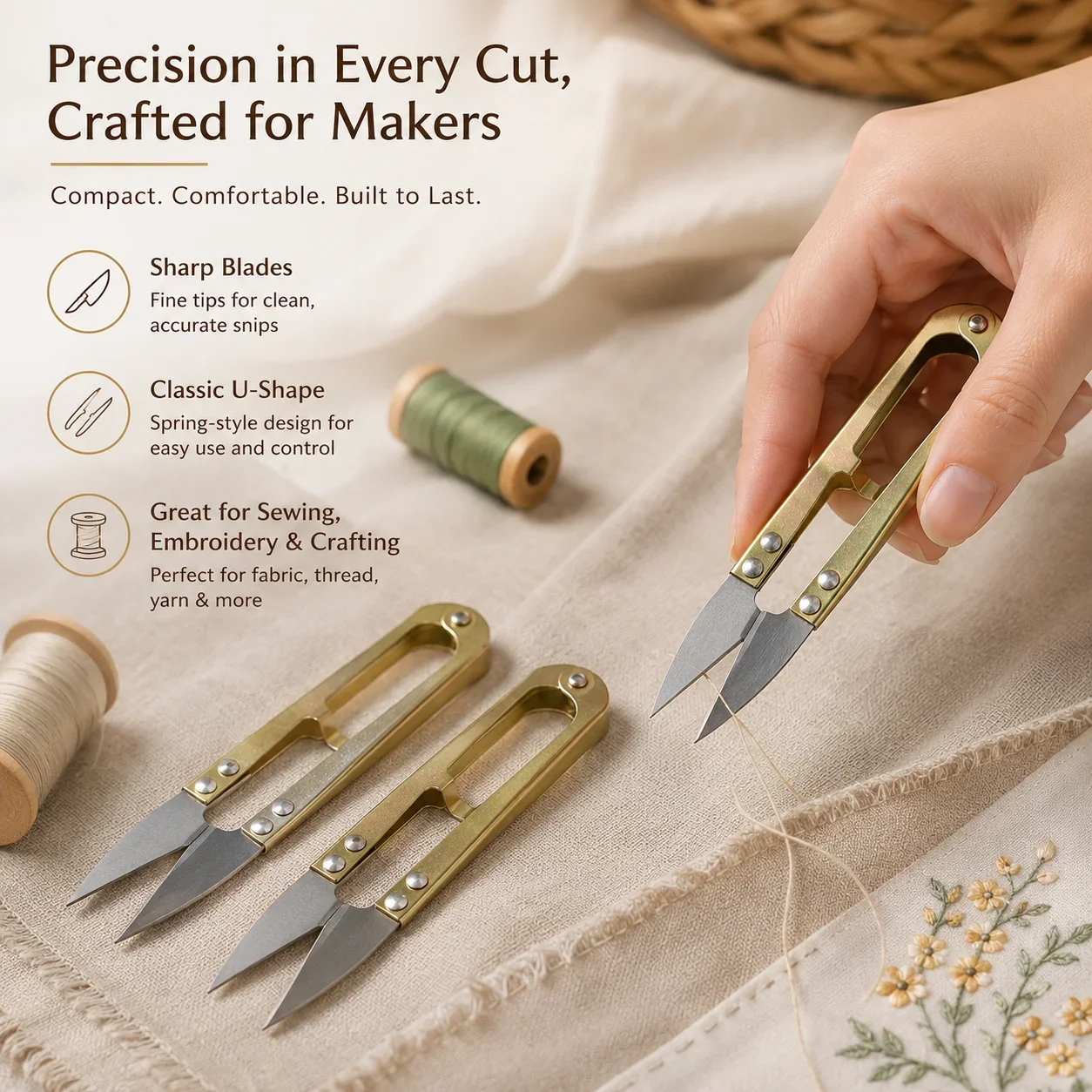3Pcs U-Type Thread Trimming Scissors, Cross Stitch Embroidery Snips, Sewing Craft Scissors Set