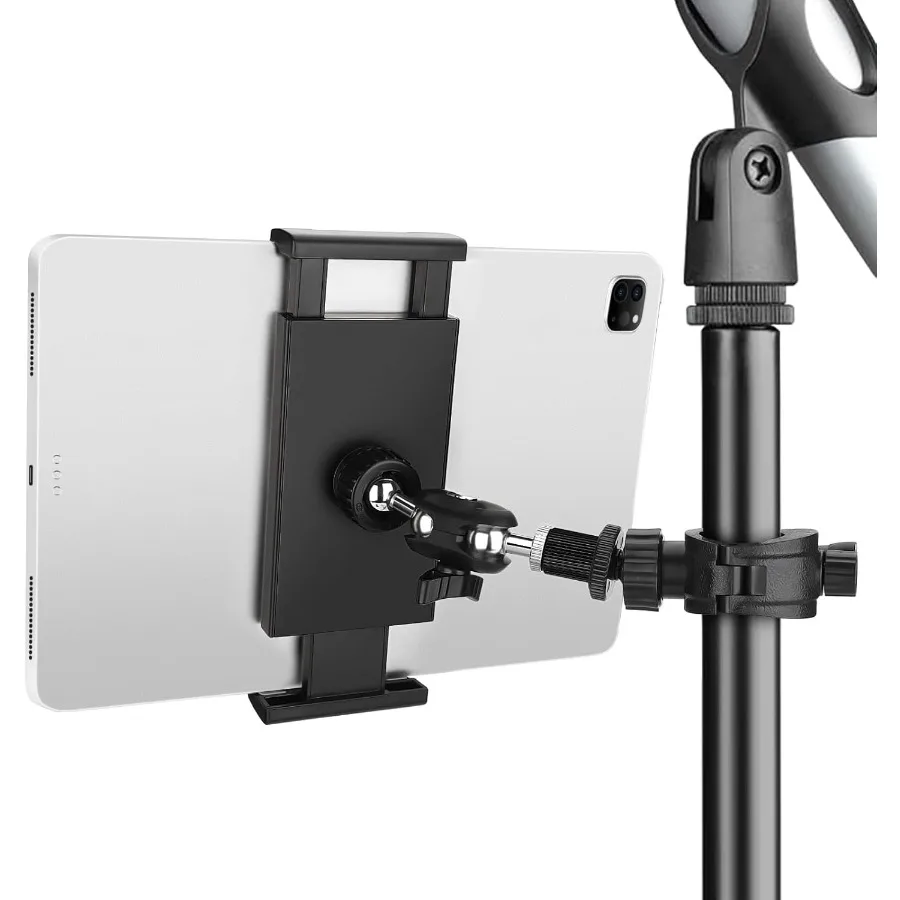 

Tablet Holder for Mic Stand Adjustable Microphone Music Stand Mount for iPad and Mobile Phones Rotatabe Tablet Stand Compatible