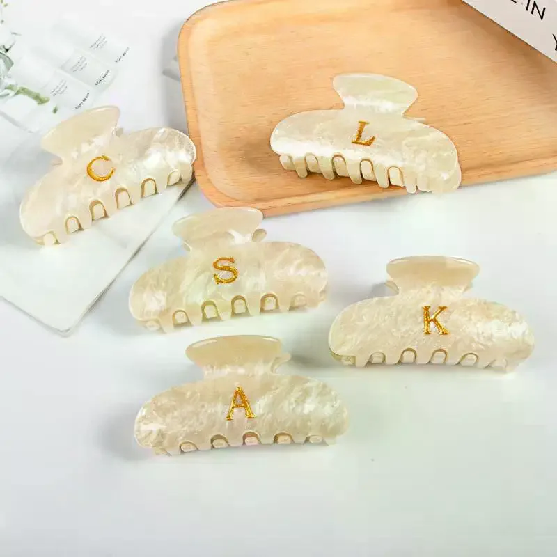 86c New Creative Fashion High Quality Design M Cream-coloured Letter Hair Clip Simple Acrylic Shark Clip Hair Accessories For