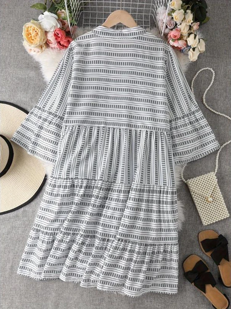 Latest Trend Plus Size Trendy Women's Casual Printed Ruffle Edge Pleated Dress Women's Fashionable Dress