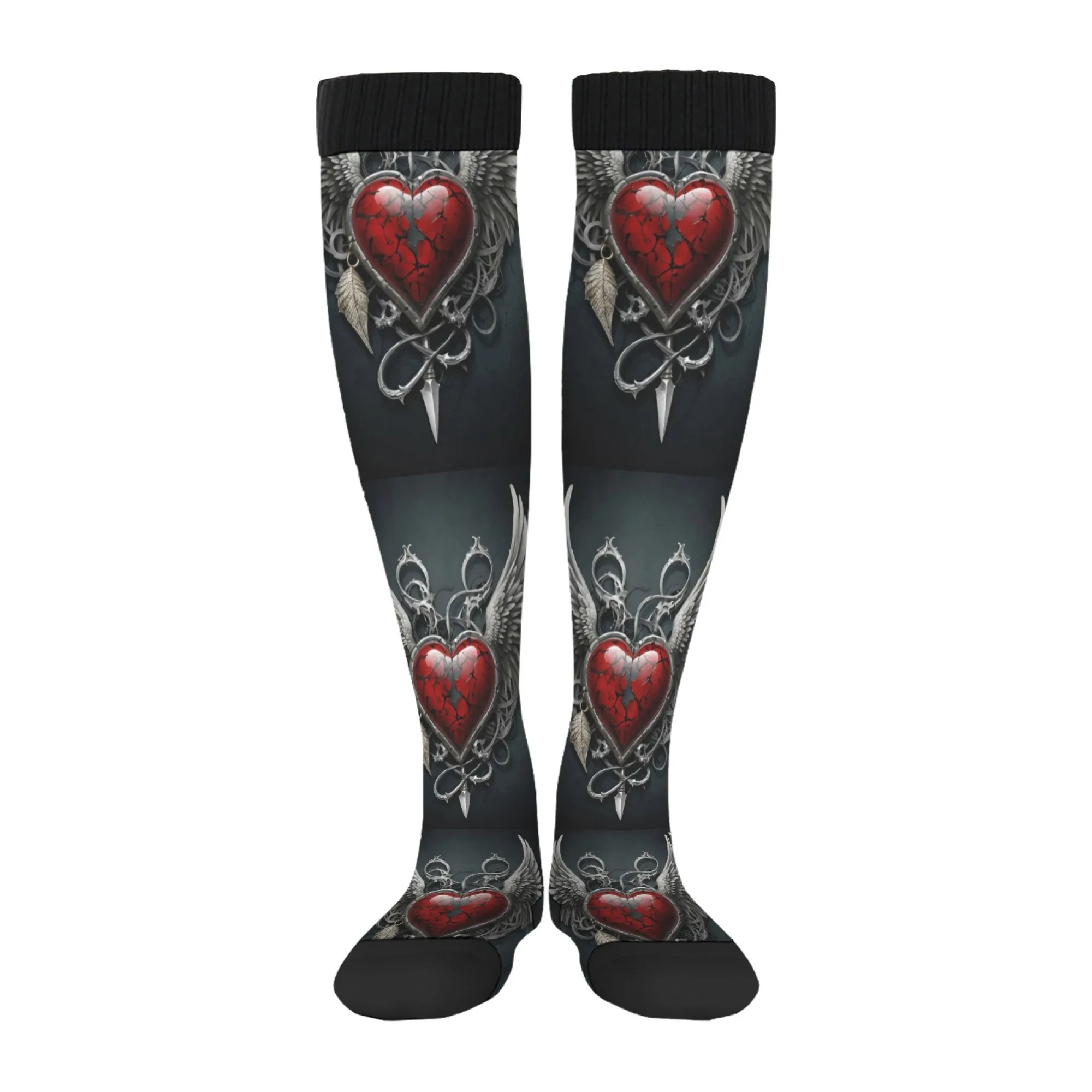 Decorative metal element with cracked red core Stockings Comfortable Warm Cute Women's Socks Harajuku Style Halloween Socks Gift