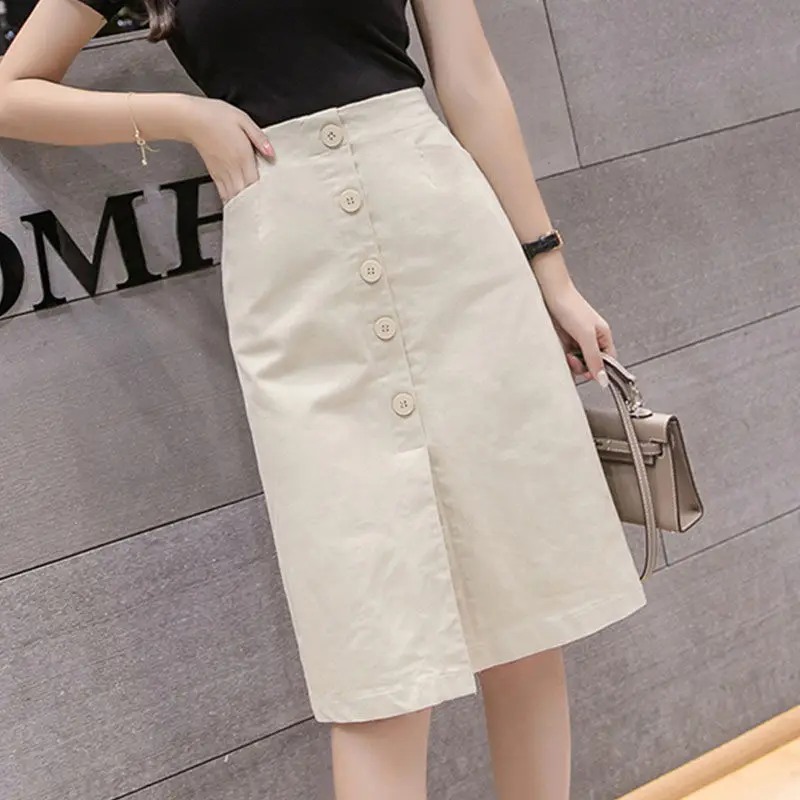 High Waist Mid-length A-line Skirt for Women in Spring and Summer Fashionable Age-reducing New One-step Skirt Casual Slit Hips