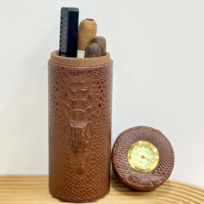 

Leather Travel Humidor Cigar Box Cedar Wood Portable Cigar Case Humidifier Hygrometer Box Cigar Accessories Fit 5 Cigars 917