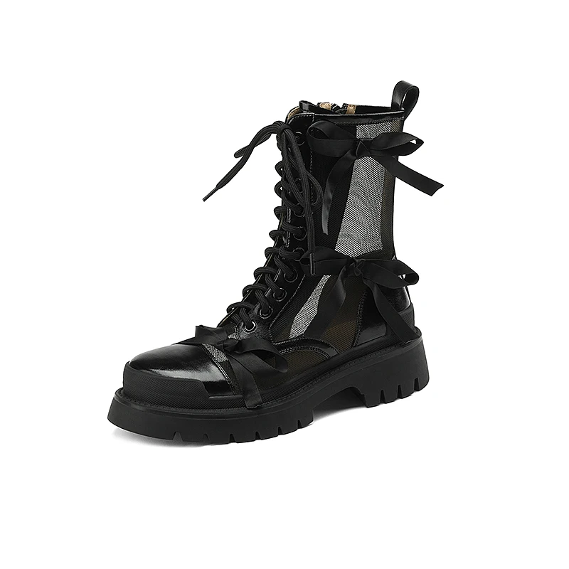 4.5cm Thick Sole Summer Mesh Breathable Platform Boots Women Height Increasing Boots Style Platform Ankle Boots for Punk Boots
