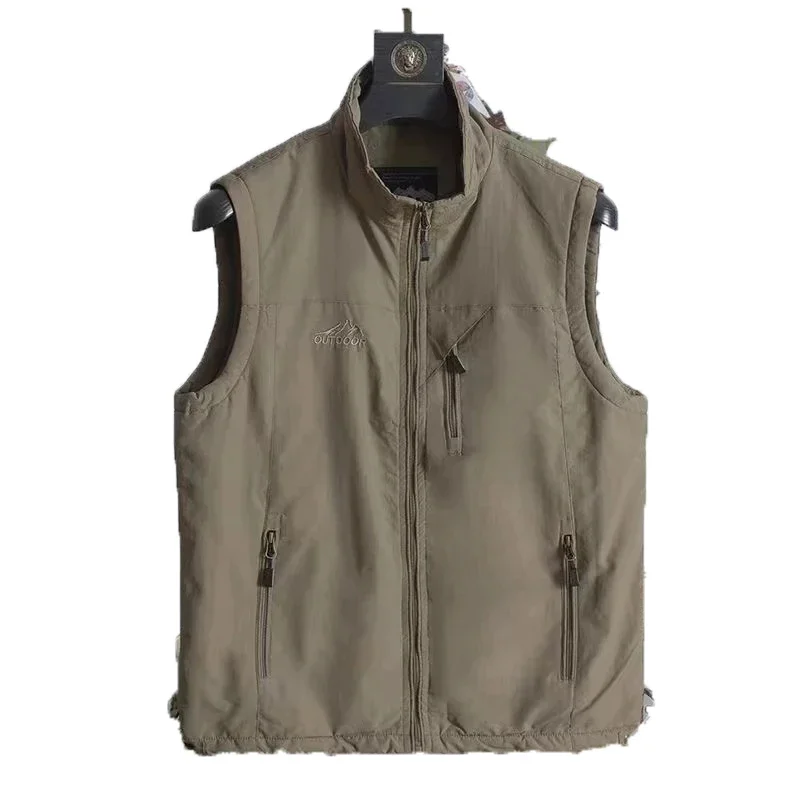 Men's lambswool workwear vest, men's 2024 autumn and winter standing collar, double-sided wearing, camisole jacket