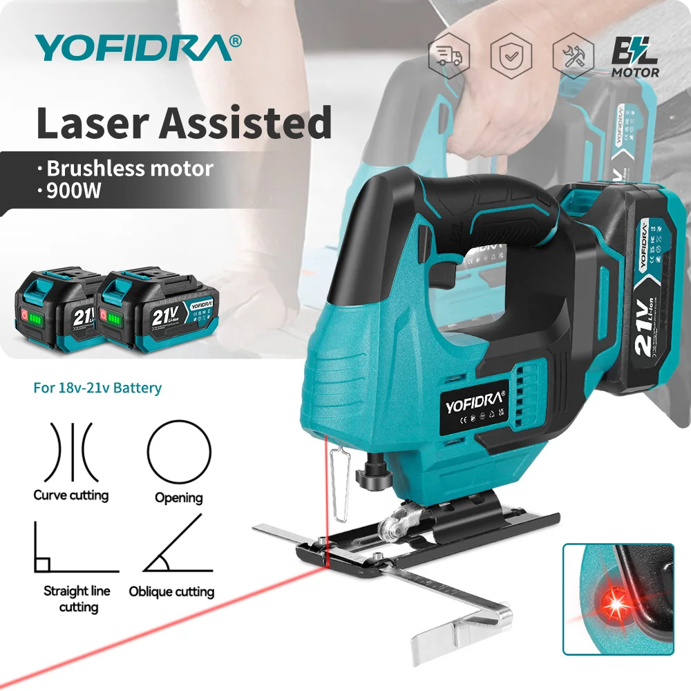 3800 U/min Bürstenlose elektrische Stichsäge mit 12 Sägeblättern, Infrarot-Laser, kabellose Kurvensäge, Holzbearbeitungswerkzeug für Makita 18V Akku