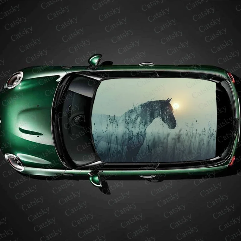 

Wild Animals in Woods Art Car Roof Sticker Wrap Racing SUV Accessories Packaging Painted PVC Custom Car Graphic Decal