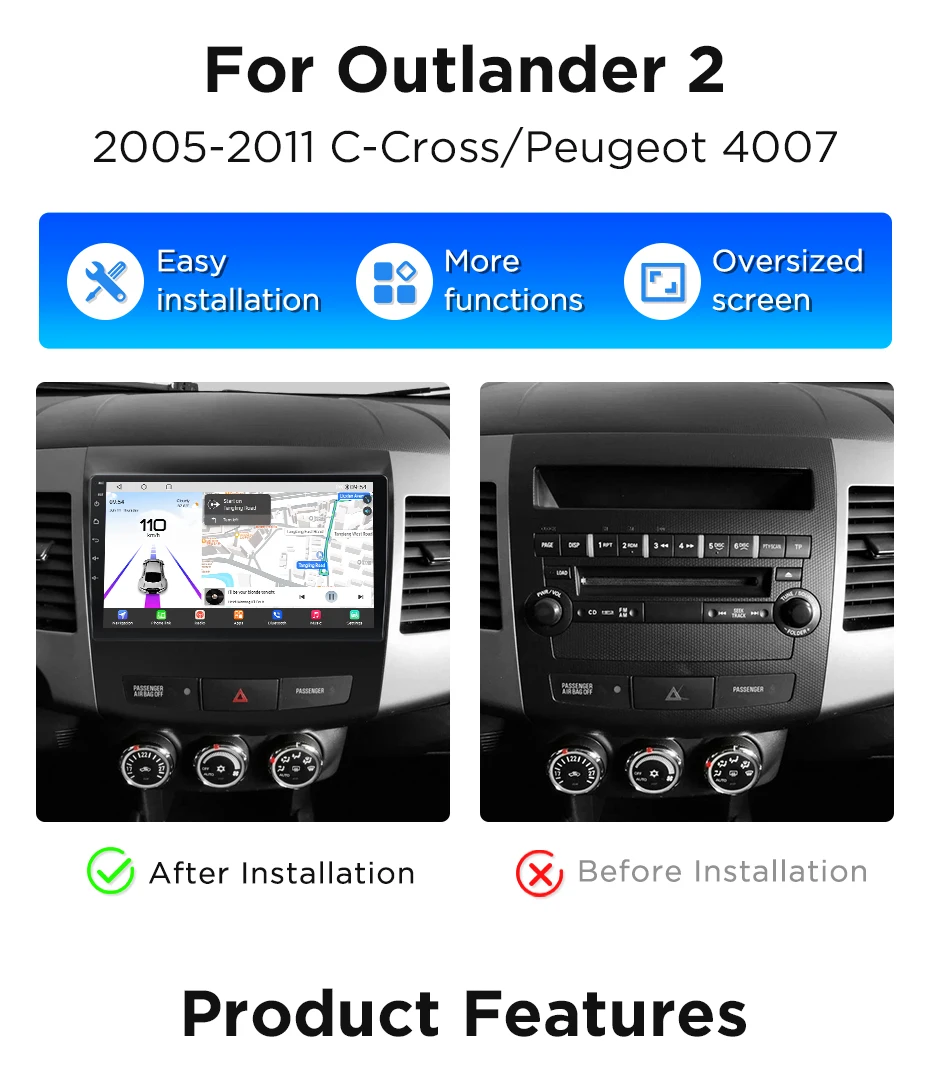 Junsun 360 Kamera Android Wireless CarPlay Autoradio für Mitsubishi Outlander XL 2 2005-2011 Citroen C-Cross Intelligente Systeme – Detail 7