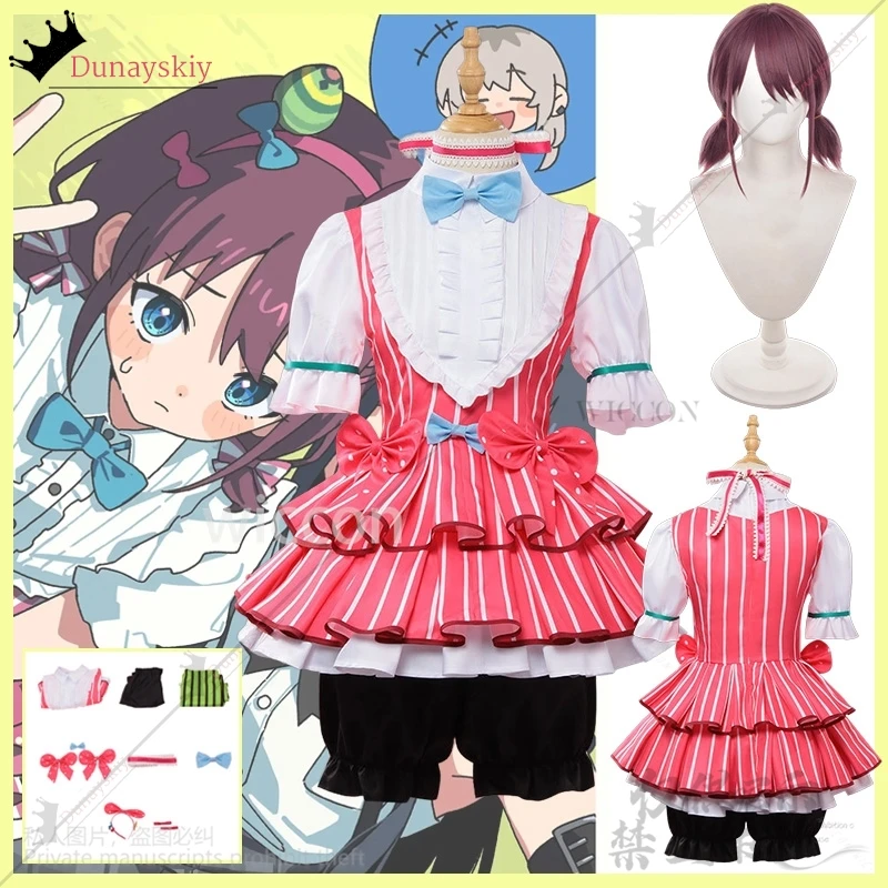 نينا إيسيري تأثيري أنيمي الفتيات الفرقة صرخة زي الوردي لوليتا تنورة فستان الأميرة شعر مستعار امرأة مثير Kawaii كرنفال البدلة مخصصة