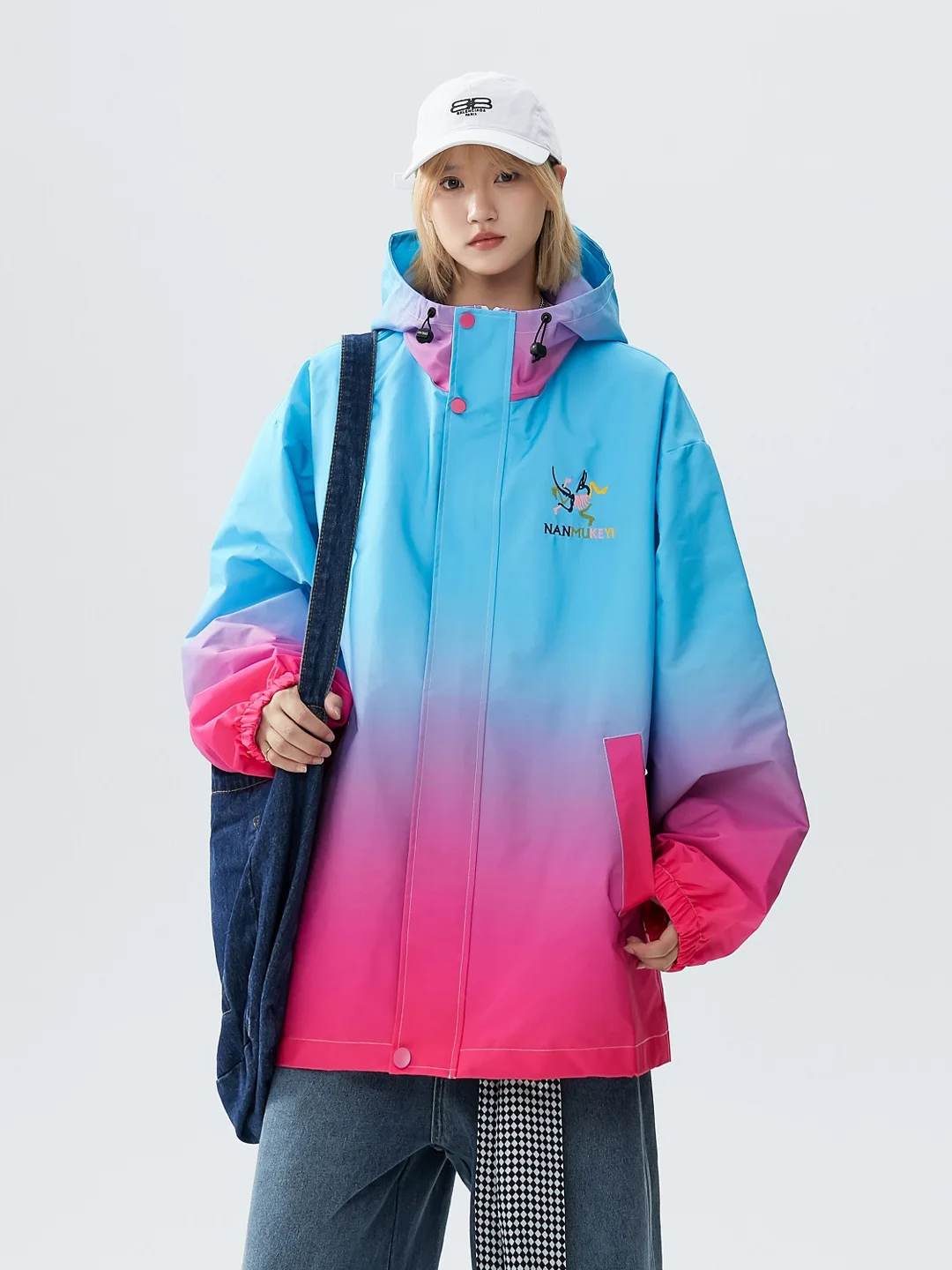 

adient Dyed Hooded Jaet for Men New Chinese Sle Embroidery High Sensation Loose Youth Lightweight Luxury Windproof Long...