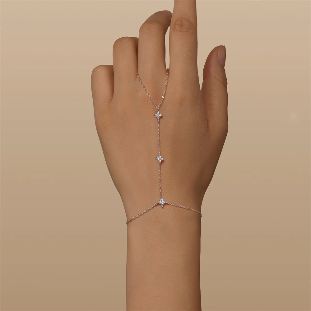 CANNER 925 Sterling Silver Shiny Petal Moissanite Finger Bracelets For Women White Gold Classic Party Wedding Jewelry Gift 3