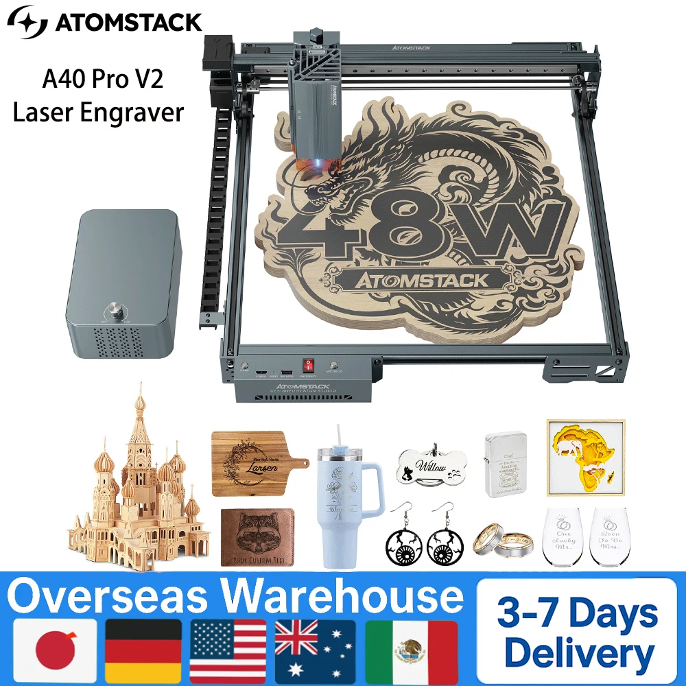 

Лазерный гравер-резак ATOMSTACK A40 PRO V2 48W с автофокусом и воздушной подачей, станок для лазерной гравировки с ЧПУ по дереву, металлу, акрилу, для DIY-проектов