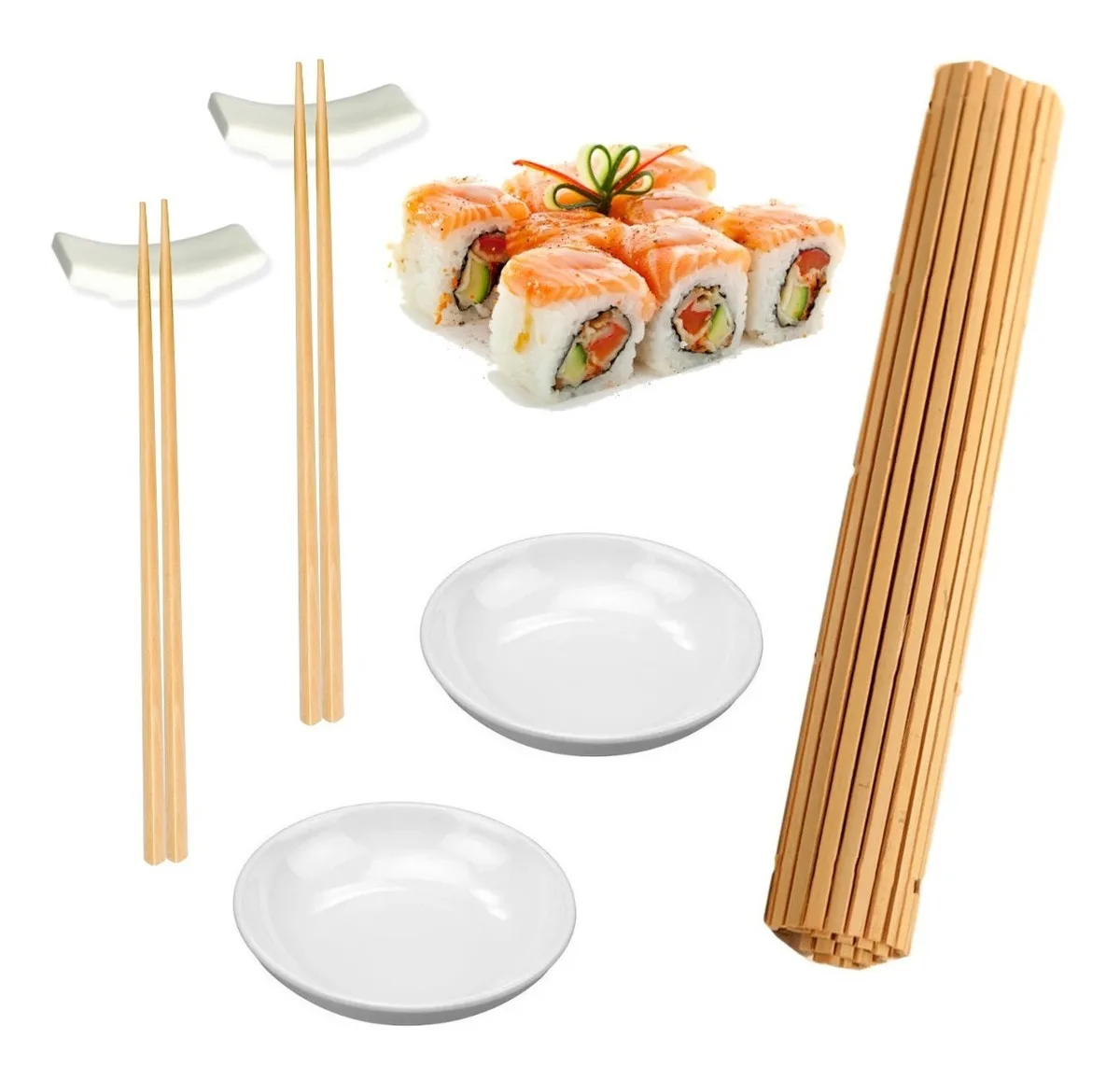 Kit For Sushi 7 PCs Kitchen Oriental Hashi 2 People Bamboo