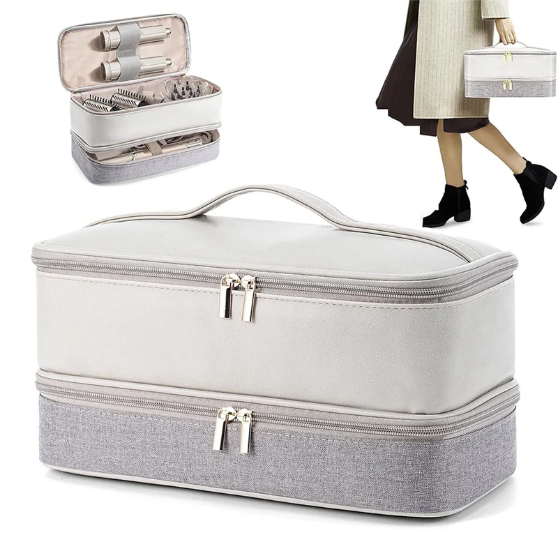 ABVO-Hair Dryer Travel Carrying Case Double Layer Storage Bag Organizer For Dyson Airwrap/Shark Flex Style Attachment view 3