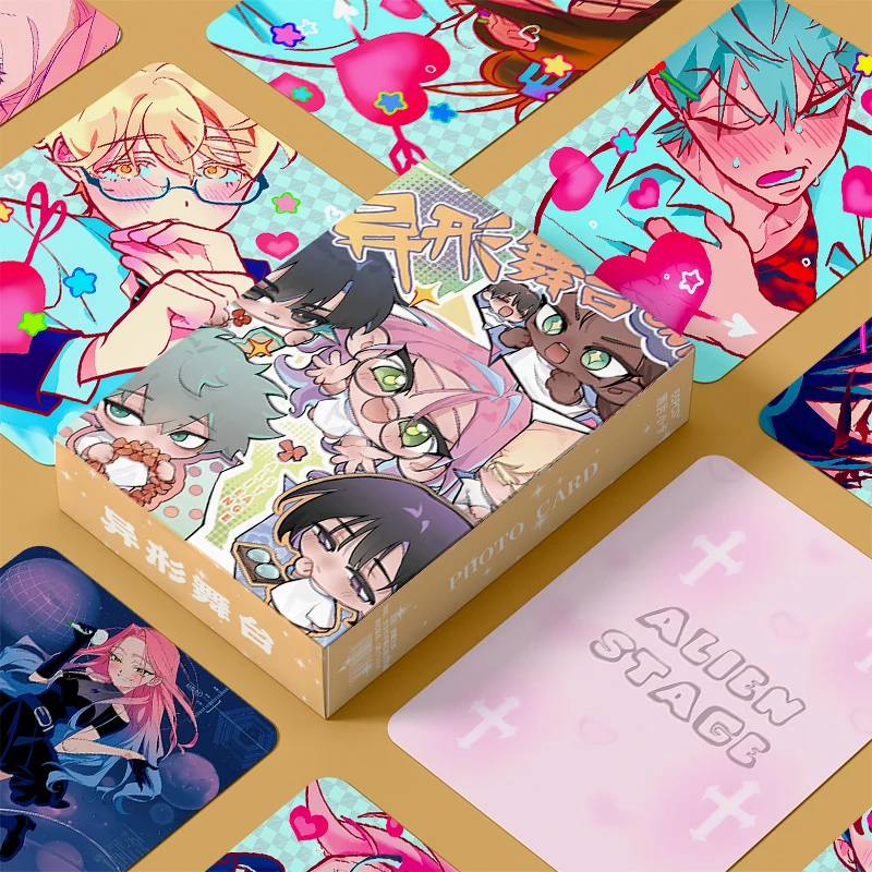 

В наличии Трехдюймовая коробка вокруг сцени особой формы содержит 55 лазерных фотокарточек Аниме Периферийные устройства Подарок на день рождения для фанатов