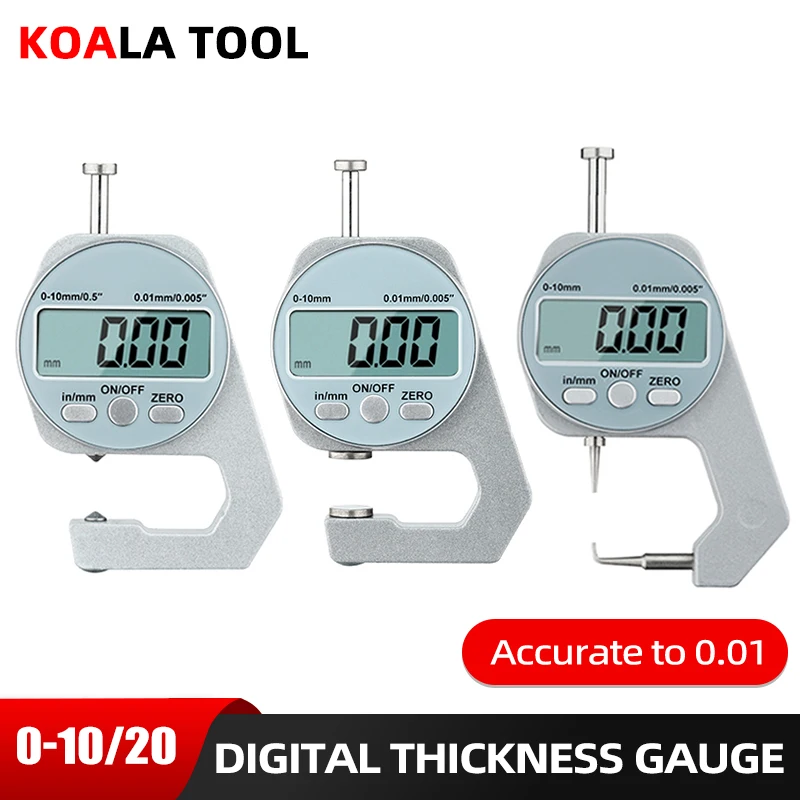 Digital Display Thickness Gauge Zinc Alloy Electronic LCD Micrometer Metric Imperial Wall Thickness Measurement Tools 0-10/20mm