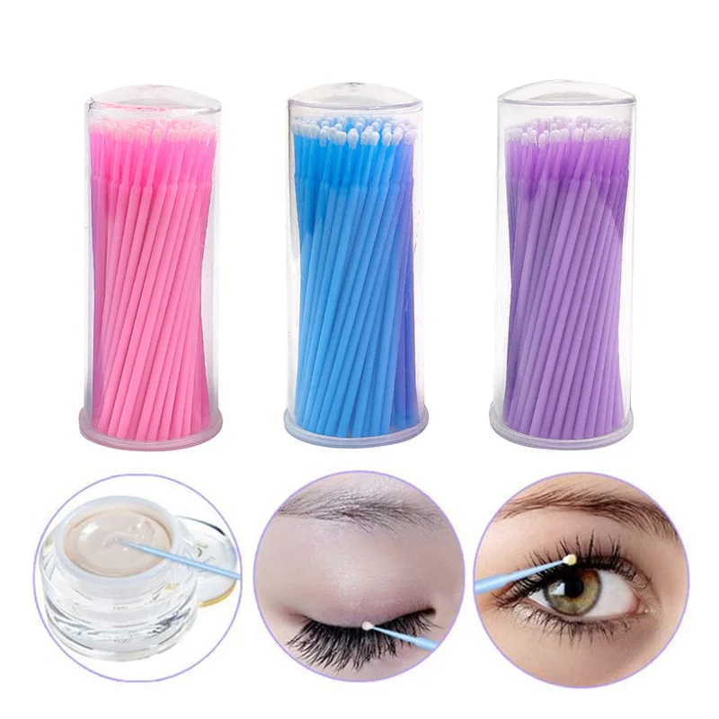 100Pcs/Bottle Disposable MicroBrush Eyelashes Brush Extension Individual Lash Removing Swab Micro Brush For Eyelash Extension To