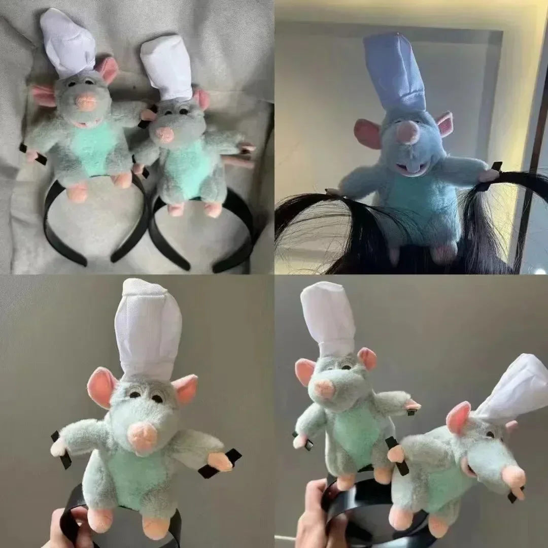 

Disney Creative Mouse Headband Rat Chef Hair Bands Cartoon Plush Doll Rat French Wide Hair Bands Headwear Hairpin Girl's Gift