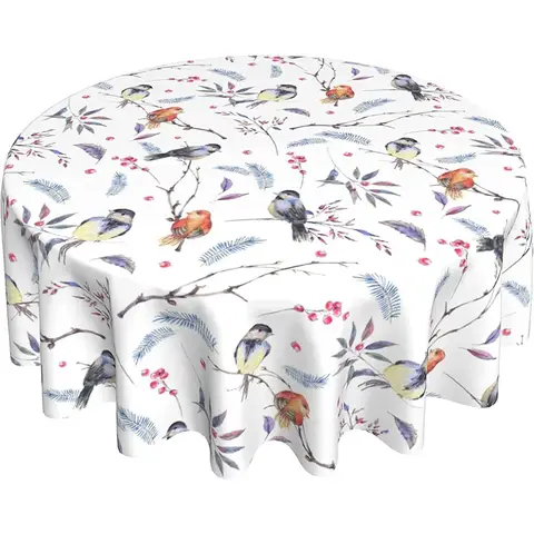Nappe ronde imperméable avec motif oiseaux d'interconnexion, 60 pouces, table à manger, gril, déformable, degré