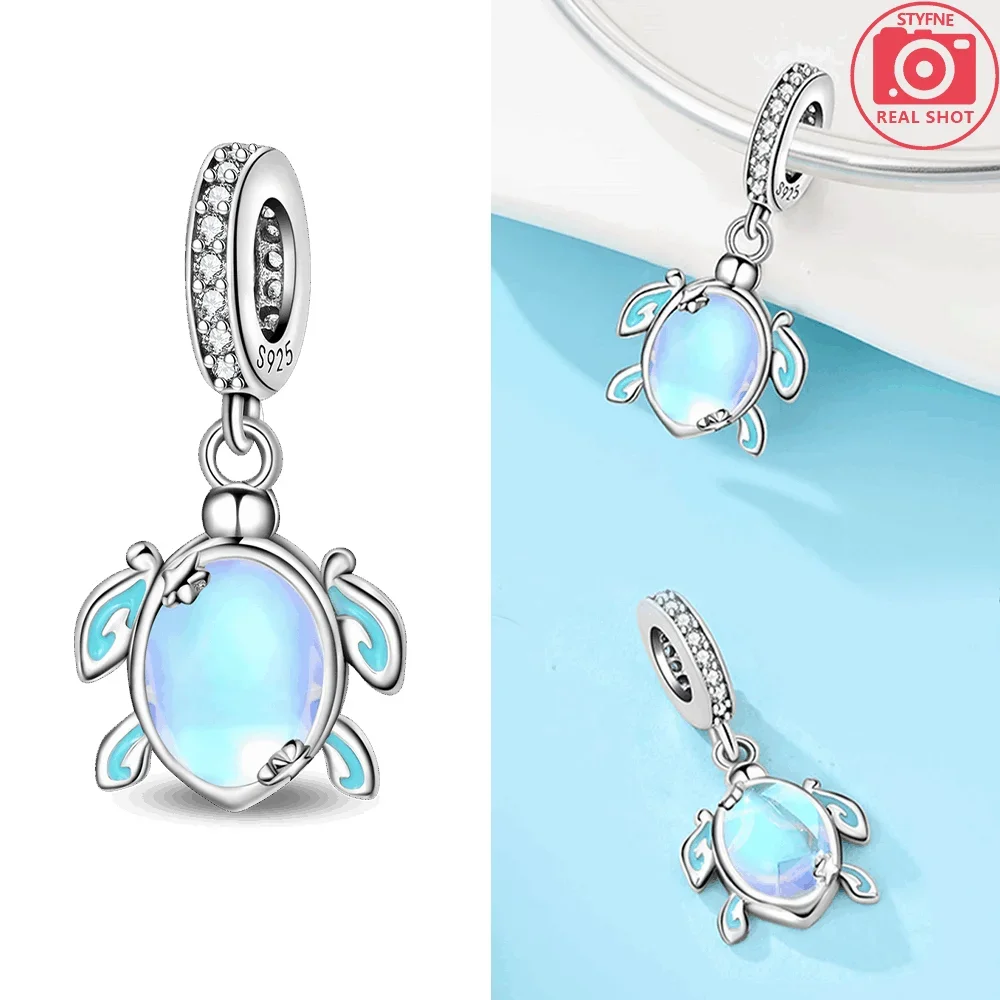 Silver-Plated Blue Flower Turtle Charms for Bracelets