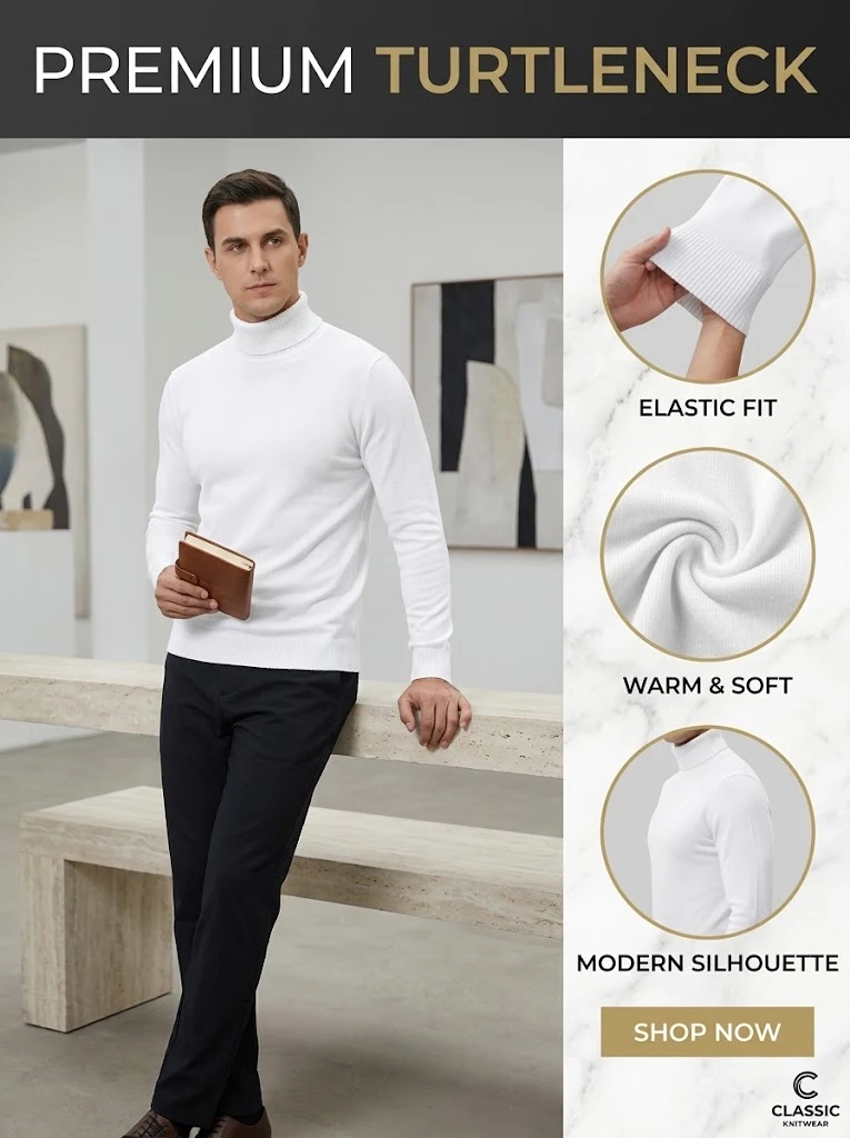 Herren Warmer Rollkragenpullover Einfarbiger Anti-Pilling Strickpullover Klassischer Herbst Hochwertiger Gestrickter Trendiger Herren Winter Streetwear – Detail 1