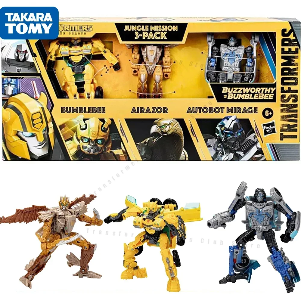 in stock Original TAKARA TOMY Transformers Rise of The Beasts Jungle Mission Bumblebee Airazor Mirage set Action Figure Gift toy