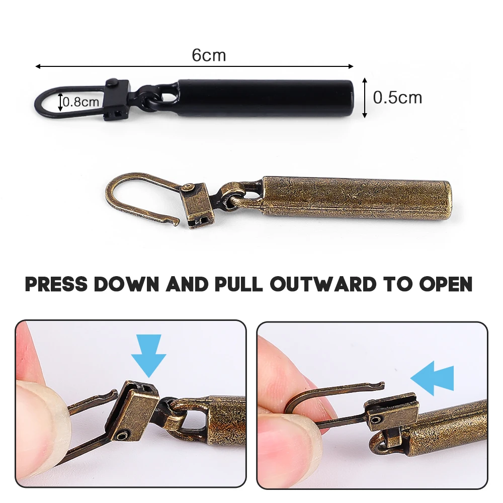 10PCS DIY Detachable Metal Zipper Pullers for Zipper Sliders Head Zipper Pull Tab Sewing Bags Down Jacket Zippers Repair Kits