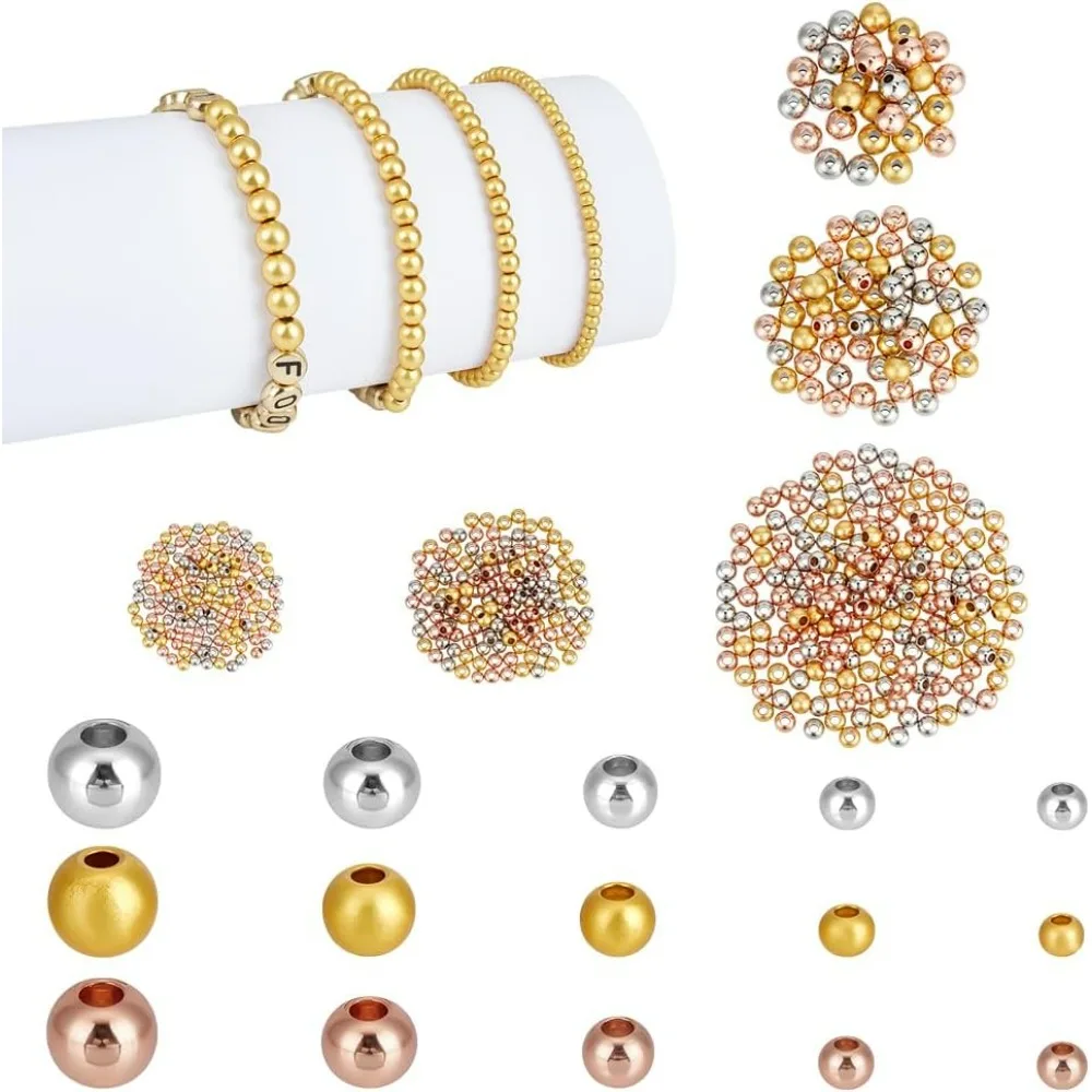 570 قطعة خرز فاصل مستدير 5 مقاس 3 ألوان خرز دائري ناعم خرزة نحاسية معدنية فضفاض فواصل طويلة الأمد لصيف هاواي #1