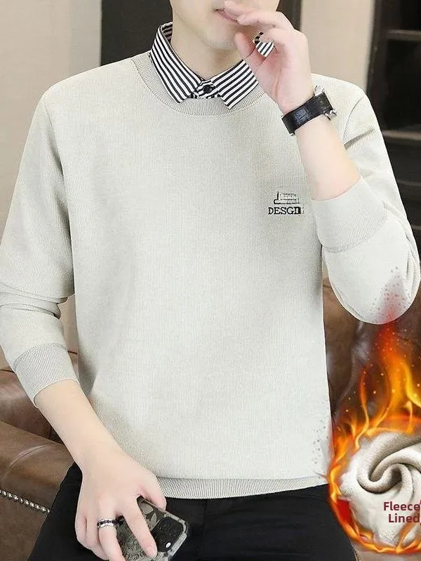 

Мужская толстовка с флисовой подкладкой и длинным рукавом, модная базовая одежда с воротником, осенне-зимняя новинка