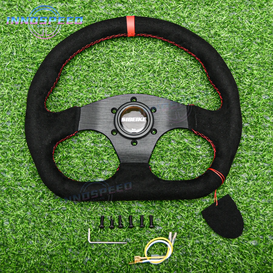 Universal 13inch 320mm Suede Leather Gaming Steering Wheel D Shape Flat Corn JMD Race Sport Sim Steering Wheel for Car