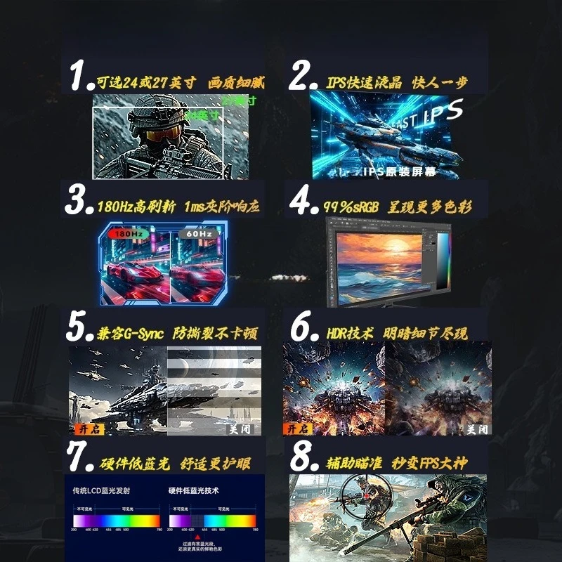 Monitor de 24 polegadas curvo para jogos 2K180Hz notebook externo 32 display 4K de alta definição