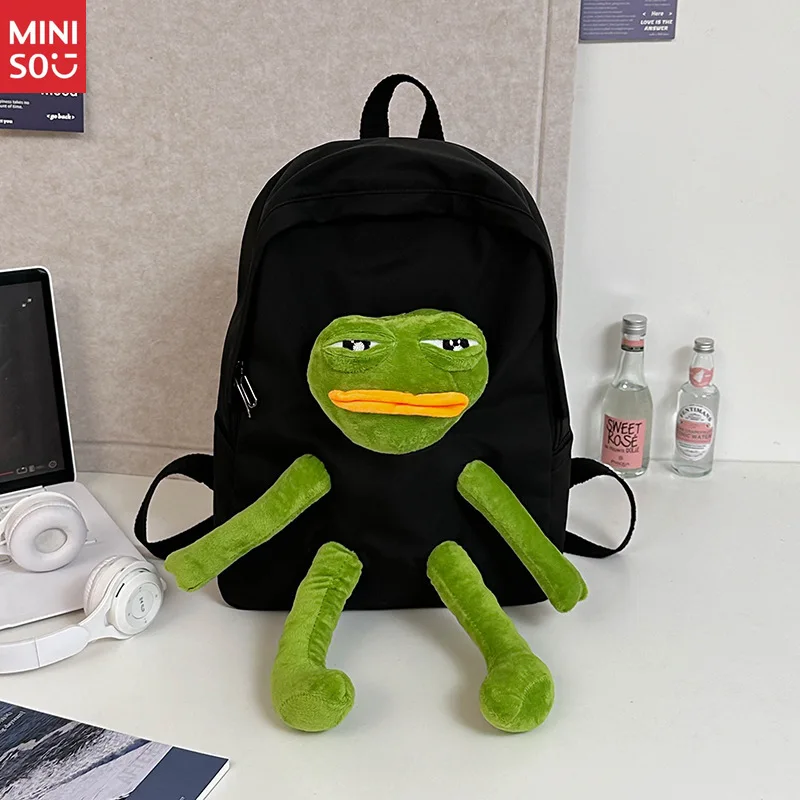 

Miniso Frog Plush Backpack | Viral Cute School Bag, Large Capacity Trendy