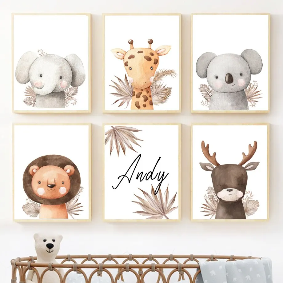 Cute Cartoon Animal Wall Art  Elephant Giraffe Koala Boho Diamond Prints for Kids Room Nursery Decor Baby Room Posters and Pai
