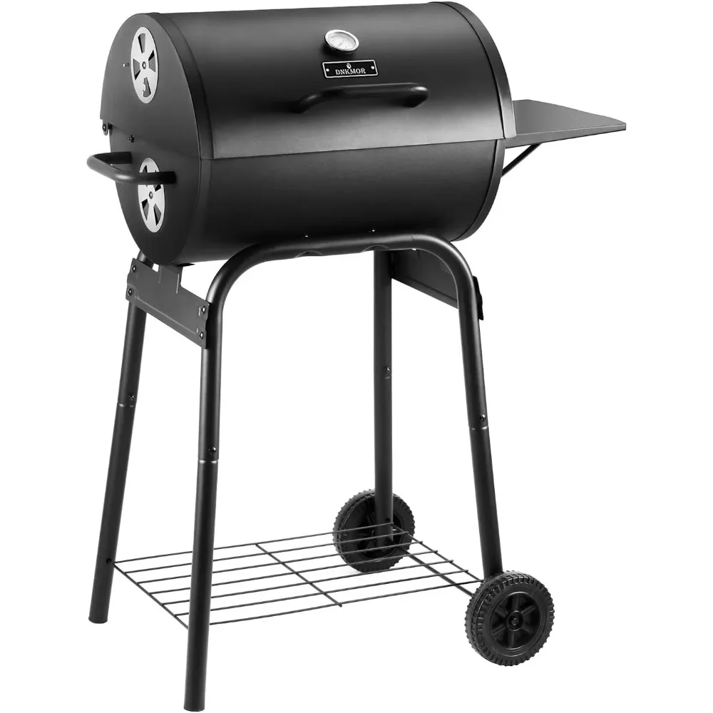 BBQ Grill,Barrel Charcoal Grill with Side Table with Nearly 500Sq.In. Cooking Grid Area,Outdoor Backyard Camping Picnics,Parties